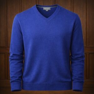 Banana Republic Mens V-Neck Sweater Extra Fine Merino Wool M Blue Quiet Luxury